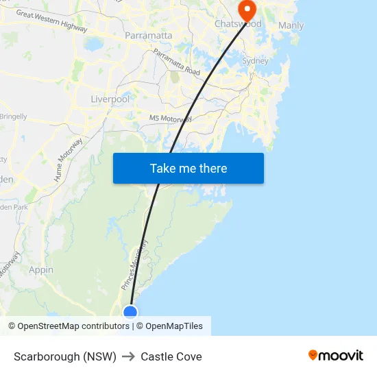 Scarborough (NSW) to Castle Cove map