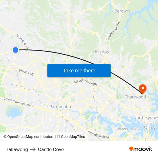 Tallawong to Castle Cove map