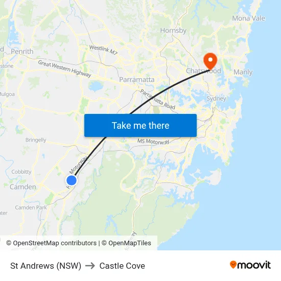 St Andrews (NSW) to Castle Cove map