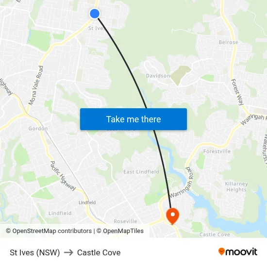 St Ives (NSW) to Castle Cove map
