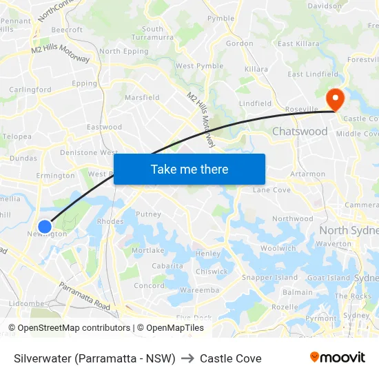 Silverwater (Parramatta - NSW) to Castle Cove map