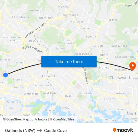 Oatlands (NSW) to Castle Cove map