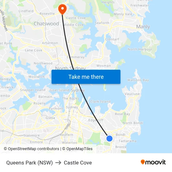 Queens Park (NSW) to Castle Cove map
