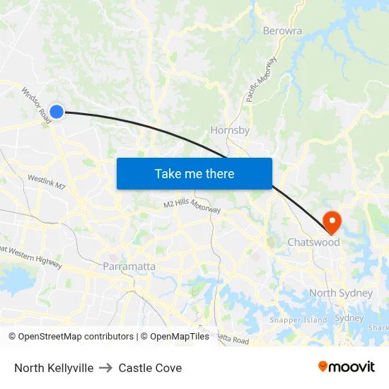 North Kellyville to Castle Cove map