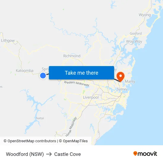 Woodford (NSW) to Castle Cove map