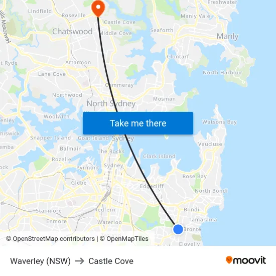 Waverley (NSW) to Castle Cove map