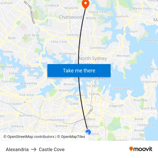 Alexandria to Castle Cove map