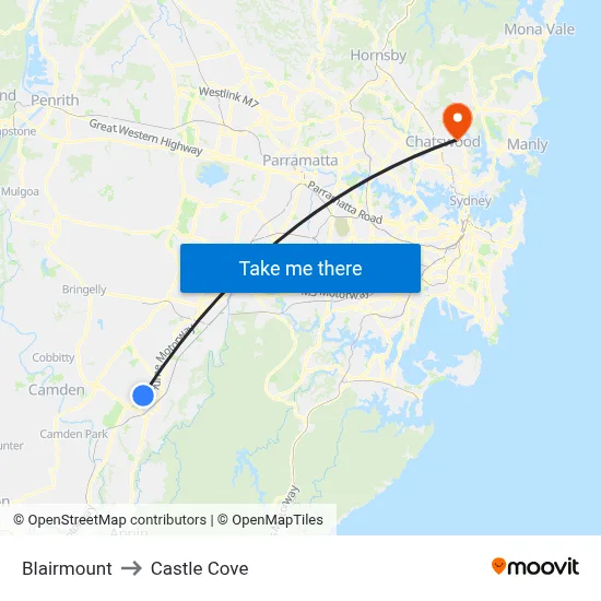 Blairmount to Castle Cove map