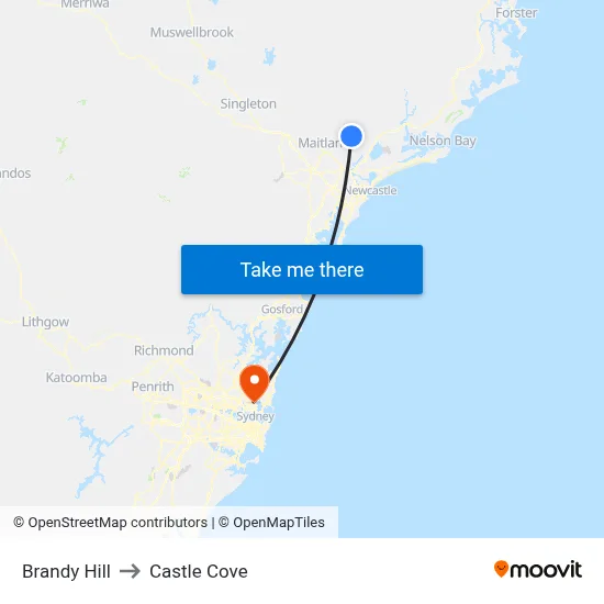 Brandy Hill to Castle Cove map