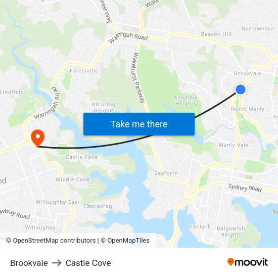 Brookvale to Castle Cove map