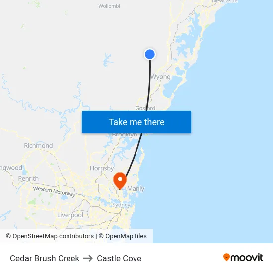 Cedar Brush Creek to Castle Cove map