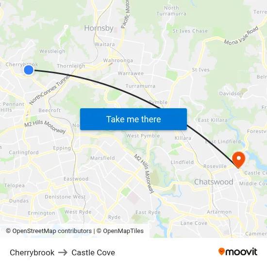 Cherrybrook to Castle Cove map