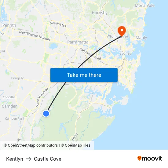 Kentlyn to Castle Cove map