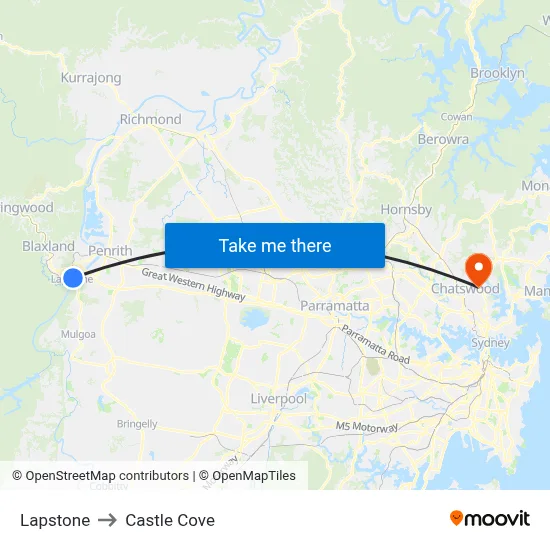 Lapstone to Castle Cove map