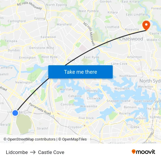 Lidcombe to Castle Cove map