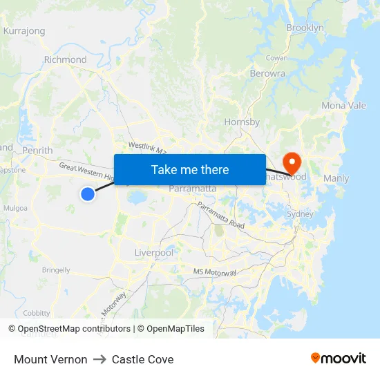 Mount Vernon to Castle Cove map