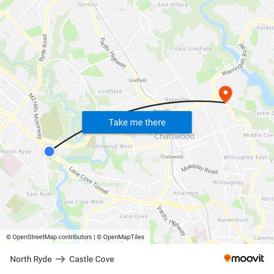 North Ryde to Castle Cove map