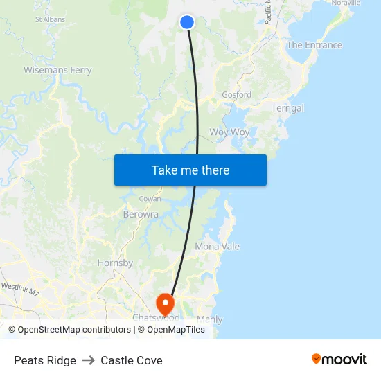 Peats Ridge to Castle Cove map