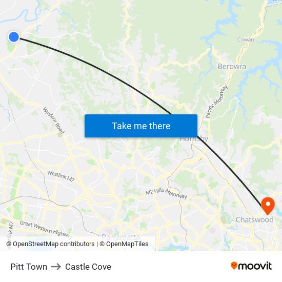 Pitt Town to Castle Cove map