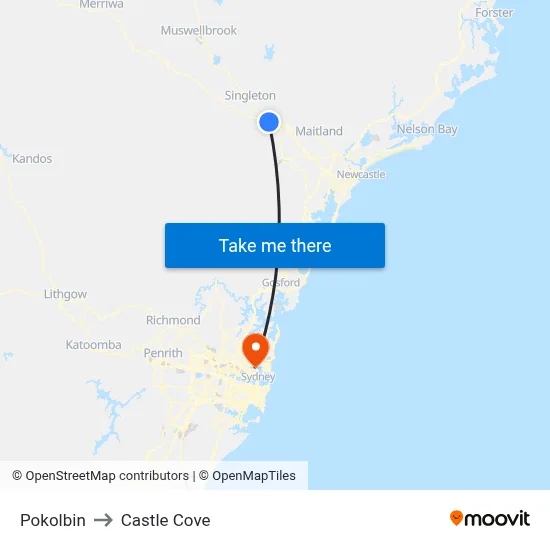 Pokolbin to Castle Cove map