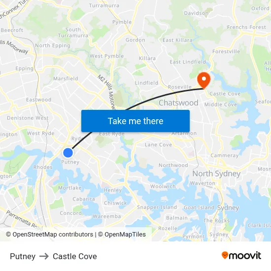 Putney to Castle Cove map