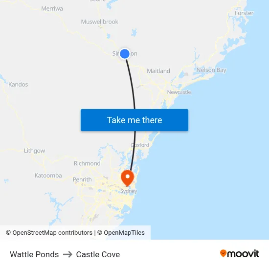 Wattle Ponds to Castle Cove map
