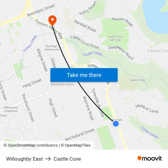 Willoughby East to Castle Cove map