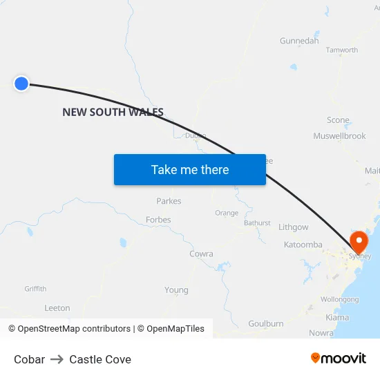 Cobar to Castle Cove map