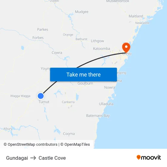Gundagai to Castle Cove map