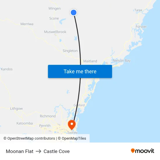 Moonan Flat to Castle Cove map