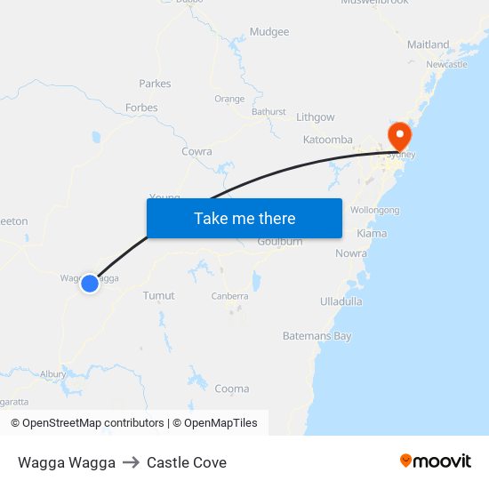 Wagga Wagga to Castle Cove map