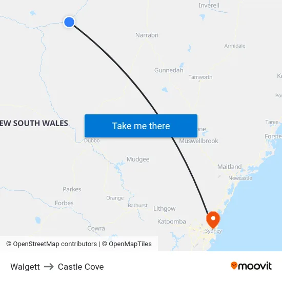 Walgett to Castle Cove map