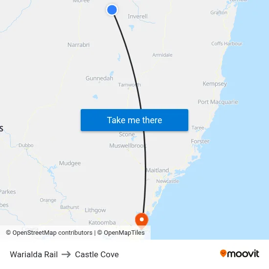Warialda Rail to Castle Cove map