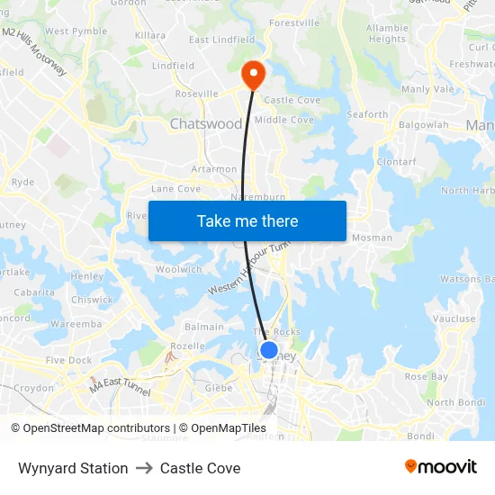 Wynyard Station to Castle Cove map