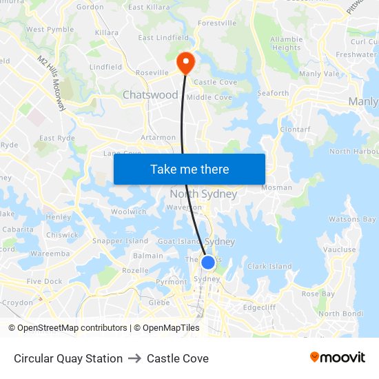 Circular Quay Station to Castle Cove map