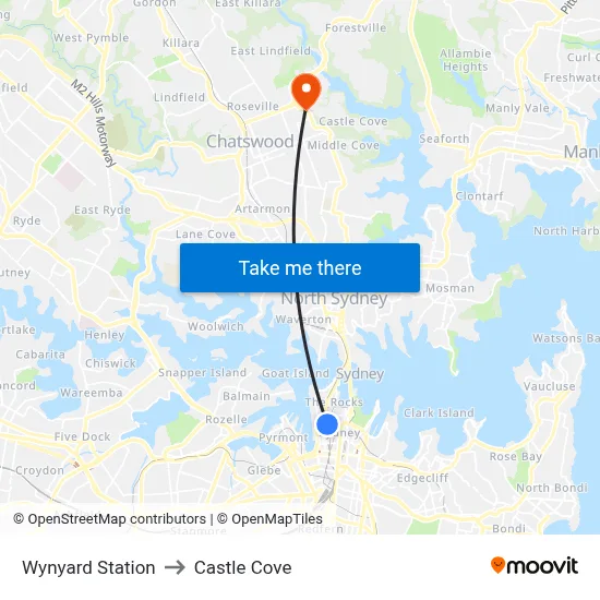 Wynyard Station to Castle Cove map