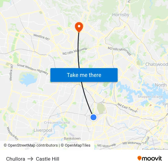 Chullora to Castle Hill map