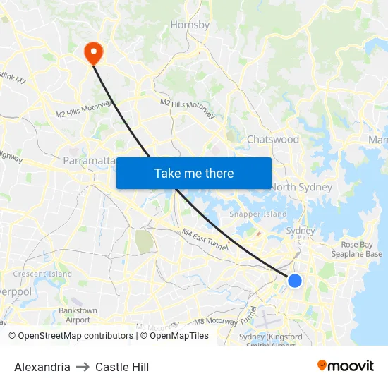 Alexandria to Castle Hill map