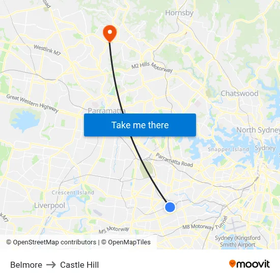 Belmore to Castle Hill map