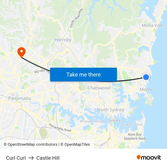 Curl Curl to Castle Hill map