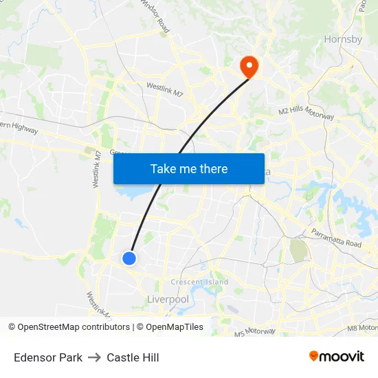 Edensor Park to Castle Hill map