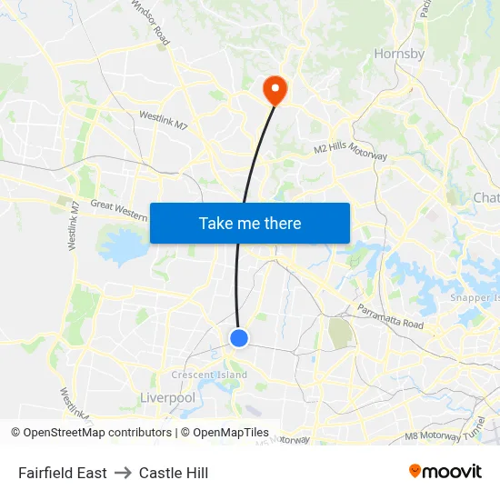 Fairfield East to Castle Hill map