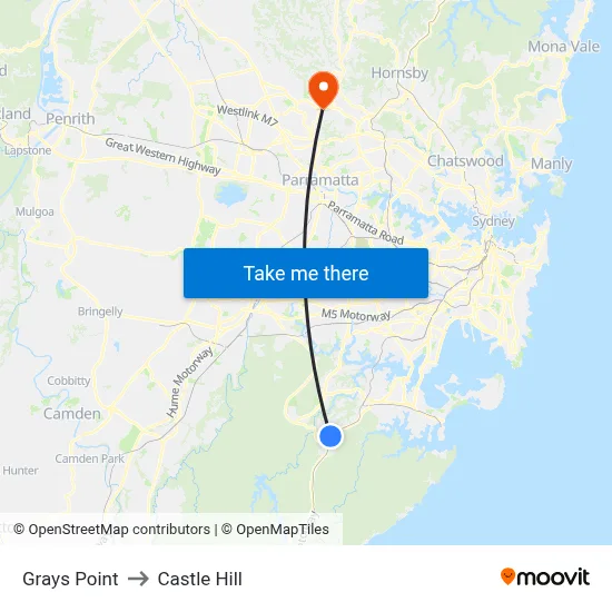 Grays Point to Castle Hill map