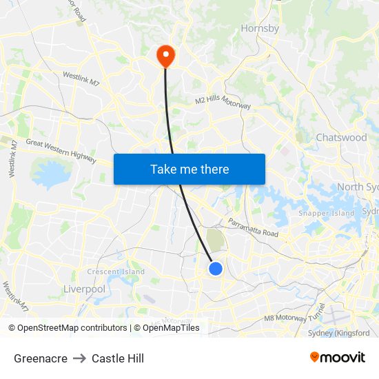 Greenacre to Castle Hill map