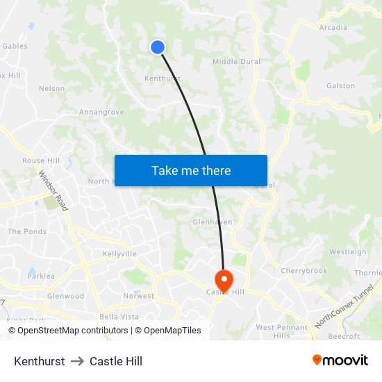 Kenthurst to Castle Hill map