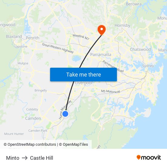 Minto to Castle Hill map