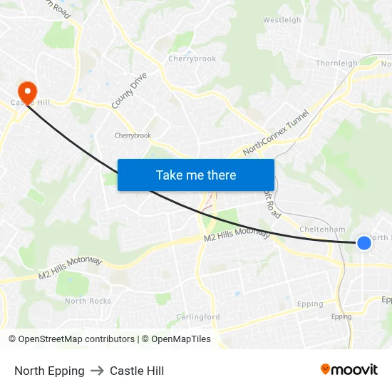 North Epping to Castle Hill map