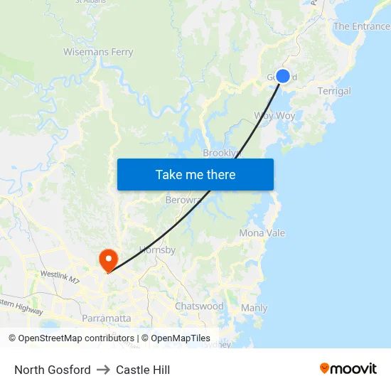 North Gosford to Castle Hill map
