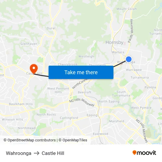 Wahroonga to Castle Hill map