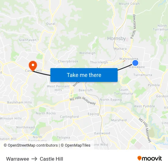 Warrawee to Castle Hill map